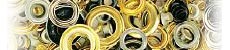 Brass, Antique Brass, Nickel, Black Oxide Self-piercing grommets and washers.